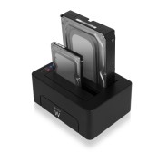 Ewent Estacion de Docking de Doble Bahia - HDD/SSD SATA de 2.5/3.5\" - USB 3.2 Gen1 - Funcion de Clonado - Indicador LED - Color Negro