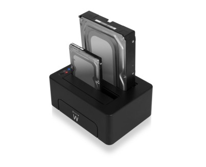 Ewent Estacion de Docking de Doble Bahia - HDD/SSD SATA de 2.5/3.5\" - USB 3.2 Gen1 - Funcion de Clonado - Indicador LED - Color Negro