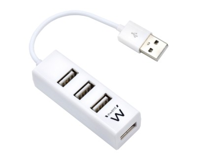 Ewent EW1122 Mini-Hub 4 Puertos USB 2.0 - Cable 12cm - Color Blanco