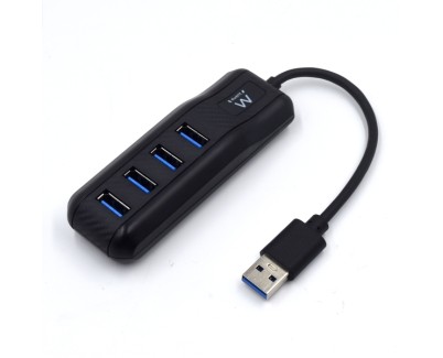 Ewent EW1138 Hub 4 Puertos USB 3.2 - Longitud Cable 15 cm - Velocidad Transferencia max 5Gps - Color Negro