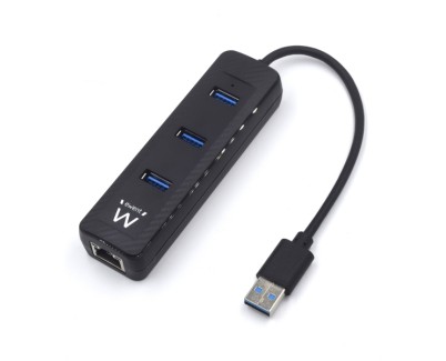 Ewent EW1140 Hub 3Puertos USB3.2 - Puerto de Red Gigabit - Color Negro