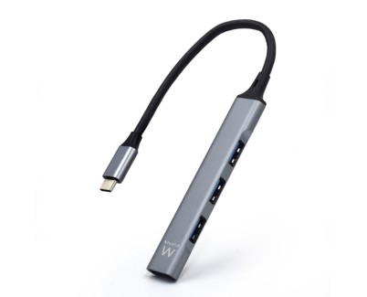 Ewent EW1145 Hub USB Tipo C - 1 Puerto USB 3.2 y 3 Puertos USB 2.0 - Diseño Compacto - Color Plata