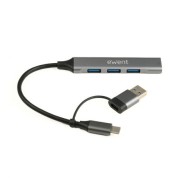 Ewent EW1154 Hub 4 Puertos - 4x USB-A 3.2 Gen1 Hasta 5Gbps - Color Gris