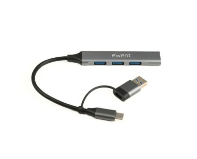 Ewent EW1154 Hub 4 Puertos - 4x USB-A 3.2 Gen1 Hasta 5Gbps - Color Gris