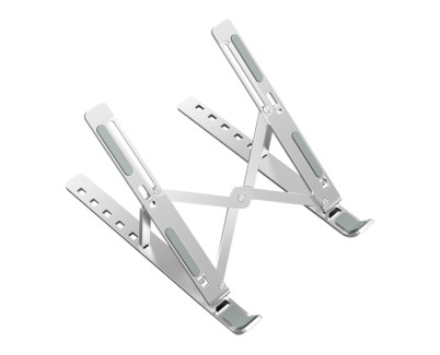 Ewent EW1266 Soporte Plegable de Viaje - Aleacion de Aluminio - Eleva de 5 a 15 cm tu Portatil - Color Plata