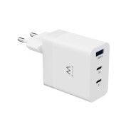 Ewent EW1323 Cargador USB-3 Puertos - Salida Maxima 65W - 1 USB A y 2 USB C - Color Blanco