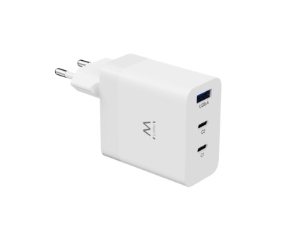 Ewent EW1323 Cargador USB-3 Puertos - Salida Maxima 65W - 1 USB A y 2 USB C - Color Blanco