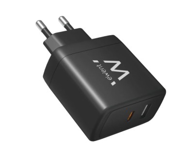 Ewent EW1330 Cargador GaN Universal de Pared 65W Ultrarapido - 1x USB-C PD 3.0 & PPS, 1x USB-A QC 3.0 - Color Negro