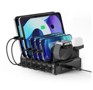 Ewent EW1335 Estacion de Carga - 2x USB-A y 4x USB-C - 130W PD3.0 - 7 Divisores Extraibles - Proteccion contra sobrecarga, sobretension, sobrecorriente y cortocircuito - Color Negro