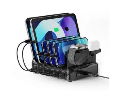 Ewent EW1335 Estacion de Carga - 2x USB-A y 4x USB-C - 130W PD3.0 - 7 Divisores Extraibles - Proteccion contra sobrecarga, sobretension, sobrecorriente y cortocircuito - Color Negro