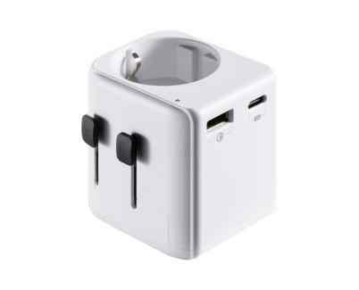 Ewent EW1472 Cargador de Viaje Universal - 1xUSB-C, 2xUSB - 15W - USA, UK, AUS, China - Color Blanco