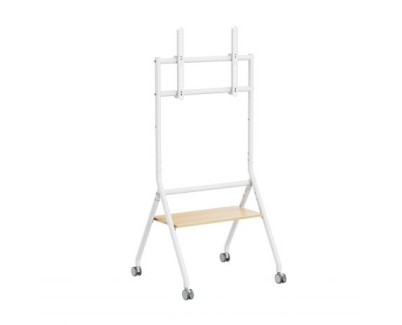 Ewent EW1582 Soporte de Suelo para Pantallas Interactivas/TV de 37 a 86\" - Bandeja Multiusos - Peso Max. 80kg - Altura Ajustable - Ruedas - Color Blanco