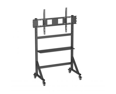 Ewent EW1584 Soporte de Suelo para Pantallas Interactivas/TV de 55 a 100\" - Bandeja Multiusos - Peso Max. 120kg - Altura Ajustable - Ruedas - Color Negro