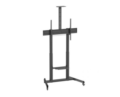 Ewent EW1591 Soporte de Suelo para Pantallas Interactivas/TV de 60 a 100\" - Bandeja Multiusos - Peso Max. 120kg - Altura e Inclinacion Ajustables - Elevacion con Manivela - Ruedas - Color Negro