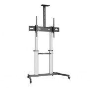 Ewent EW1592 Soporte de Suelo para Pantallas Interactivas/TV de 60 a 100\" - Bandeja Multiusos - Peso Max. 100kg - Altura e Inclinacion Ajustables - Ruedas - Color Gris