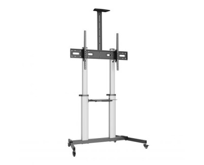 Ewent EW1592 Soporte de Suelo para Pantallas Interactivas/TV de 60 a 100\" - Bandeja Multiusos - Peso Max. 100kg - Altura e Inclinacion Ajustables - Ruedas - Color Gris