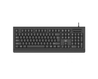 Ewent EW3286 Teclado USB con Lector Inteligente de Tipo PC/SC 2.0 como DNIe o Tarjeta Sanitaria Española - Idioma Español - Color Negro