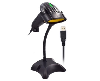 Ewent EW3400 Lector Codigo de Barras 1D Laser - Conector USB -150 Lecturas por segundo - Base Manos libres - Color Negro
