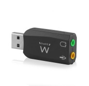 Ewent EW3751 Adaptador USB Audio - 2 Conectores 3.5mm para Microfono y Altavoces - Sonido 5.1 - Color Negro