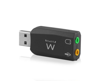 Ewent EW3751 Adaptador USB Audio - 2 Conectores 3.5mm para Microfono y Altavoces - Sonido 5.1 - Color Negro