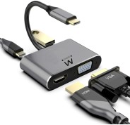 Ewent Hub 4 en 1 - HDMI - VGA - USB 3.2 Gen1 - USB-C PD 60W - Color Aluminio