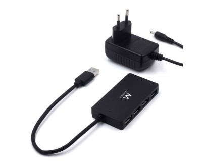 Ewent Hub USB 4 en 1 - Alimentacion Externa - USB 3.2 Gen1 - Cable de 52.5cm - Color Negro