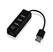 Ewent Hub USB2.0 de Alta Velocidad - USB-A de 4 Puertos - Color Negro