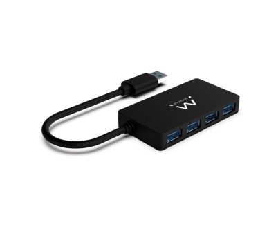 Ewent Hub USB3.2 Gen 1 USB-A de 4 Puertos - Alimentado por USB - Color Negro