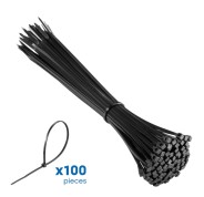 Ewent Pack de 100 Bridas de Nylon - 200x2.5mm - Resistente a UV - Uso en Interior y Exterior - Color Negro