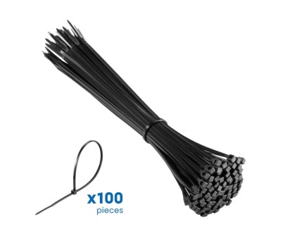 Ewent Pack de 100 Bridas de Nylon - 200x2.5mm - Resistente a UV - Uso en Interior y Exterior - Color Negro