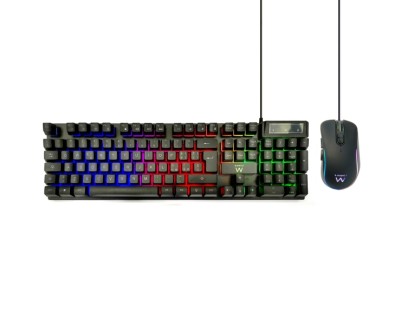 Ewent Pack Teclado + Raton Gaming - Iluminacion RGB - Disposicion Italiana QWERTY IT - 3600dpi - 12 Teclas Multimedia - Cable de 1.5m - Color Negro