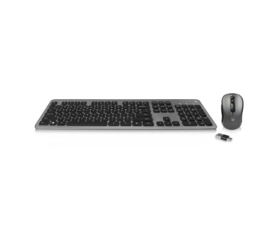 Ewent Pack Teclado + Raton Inalambrico para Oficina - Receptor USB-A 2.4Hz - 1600dpi - Disposicion Portuguesa QWERTY PT - Incluye Pilas AA/AAA - Teclas Silenciosas de Perfil Bajo - Color Negro/Gris