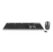 Ewent Pack Teclado + Raton Inalambrico - Receptor USB-A 2.4Hz - 1600dpi - Disposicion Inglesa QWERTY US - Incluye Pilas AA/AAA - Teclas Silenciosas de Perfil Bajo - Color Negro/Gris