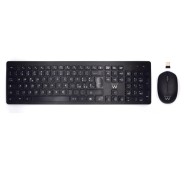 Ewent Pack Teclado + Raton Inalambricos - Receptor USB-A 2.4Hz - 1000dpi - Disposicion Italiana QWERTY IT - Incluye Pilas AA/AAA - Teclas Concavas - Color Negro