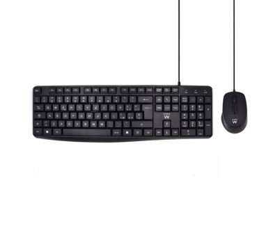 Ewent Pack Teclado + Raton para Oficina - Teclas Silenciosas de Perfil Bajo - 1000dpi - Disposicion Italiana QWERTY IT - Cable de 1.35m - Teclas Silenciosas de Perfil Bajo - Color Negro