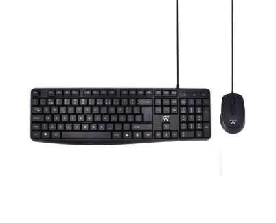 Ewent Pack Teclado + Raton para Oficina - Teclas Silenciosas de Perfil Bajo - 1000dpi - Disposicion Portuguesa QWERTY PT - Cable de 1.35m - Teclas Silenciosas de Perfil Bajo - Color Negro
