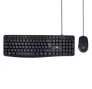 Ewent Paquete con Cable KB+RATON - Teclado de Oficina -Cable USB-A de 1.35m - Raton de oficina - 1000dpi - Cable USB-A de 1.35m - Color Negro