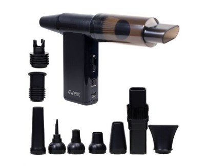 Ewent Pistola de Aire Comprimido - Aspirador, Bomba de Vacio e Inflador - 8 Velocidades -180000 RPM  - Bateria de 8000mah - Color Negro