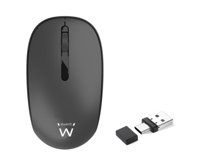 Ewent Raton Inalambrico - 1000dpi - Receptores USB-A y C de 2.4GHz- Bluetooth 5.1 - Clic Silencioso - 3 Botones - Pila AA Incluida - Color Negro
