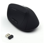 Ewent Raton Inalambrico 2.4hz - Raton Vertical Ergonomico - DPI Seleccionable 800-1200-2400dpi -Bateria Recargable de Litio 400mAh - Color Negro