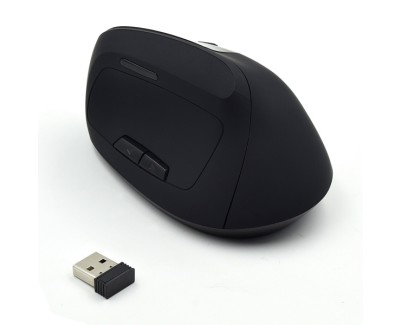 Ewent Raton Inalambrico 2.4hz - Raton Vertical Ergonomico - DPI Seleccionable 800-1200-2400dpi -Bateria Recargable de Litio 400mAh - Color Negro