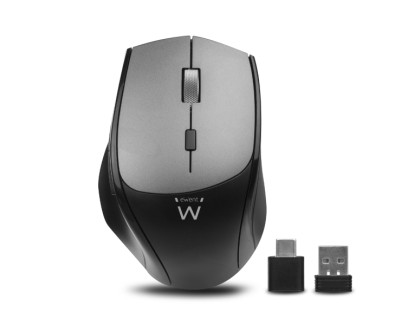 Ewent Raton Inalambrico - 2400dpi - Clic Silencioso - Bluetooth 5.1 - Receptores USB-A y C de 2.4GHz- Plug and Play - Color Negro/Gris