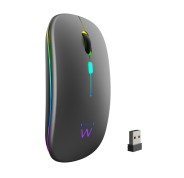 Ewent Raton Inalambrico - Receptor USB-A de 2.4GHz- Bluetooth 5.1 - Recargable - Luces RGB - 4 Botones - Bateria de Litio de 500mAh - Color Negro