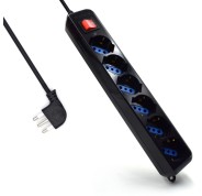 Ewent Regleta con 6 Tomas Tipo L/F (Schuko) de 10/16A - Interruptor On/Off - Proteccion contra Sobretensiones - Proteccion Infantil - Enchufe Italiano Plano en Angulo - Cable de 1.5m - Color Negro
