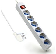 Ewent Regleta con 6 Tomas Tipo L/F (Schuko) de 10/16A - Interruptor On/Off - Proteccion contra Sobretensiones - Proteccion Infantil - Enchufe Italiano Plano en Angulo - Cable de 5m - Color Blanco