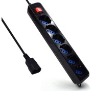 Ewent Regleta con 6 Tomas Tipo L/F (Schuko) para SAI - Proteccion contra Sobretension - Proteccion Infantil - Interruptor On/Off - Enchufe Vde - Cable de 1.5m - Color Negro