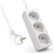 Ewent Regleta de 3 Tomas Schuko 16A - Proteccion Infantil - Cable de 1.5m - Enchufe Schuko Plano en Angulo - Color Blanco