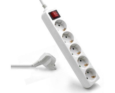 Ewent Regleta de Energia- 5 Enchufes - Version Schuko -16A con Interruptor de Encendido/Apagado - Color Blanco
