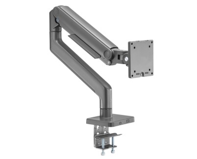 Ewent Soporte de Mesa con Brazo Articulado para Monitor hasta 49\" - Giratorio e Inclinable - Gestion de Cables - Peso Maximo 20kg - VESA 100x100 - Abrazadera para Grosor Maximo de 80mm - 134x625x663mm - Color Gris Espacial