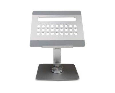 Ewent Soporte de Sobremesa para Portatil - Aluminio - Multipuerto 7 en 1 - Rotacion 360 - Ajustable - Base Antideslizante - Plegable - Color Plateado/Gris